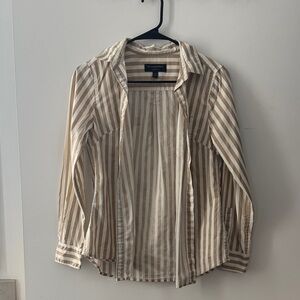 Banana Republic Men's Beige and White Striped Shirt